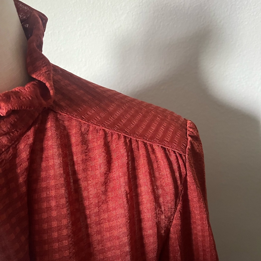 Women's Red Ruffled Blouse - Picture 4 of 4